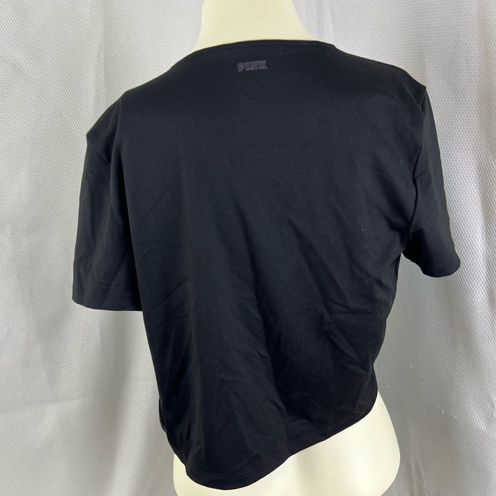 Victoria’s Secret Pink Ultimate Fitted Open Tie Waist Yoga Crop Top Black Medium - Picture 7 of 12